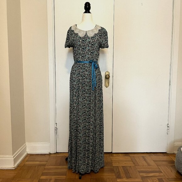 Maxi Cottagecore Floral Print Peter Pan Collar Dress - Picture 1 of 7